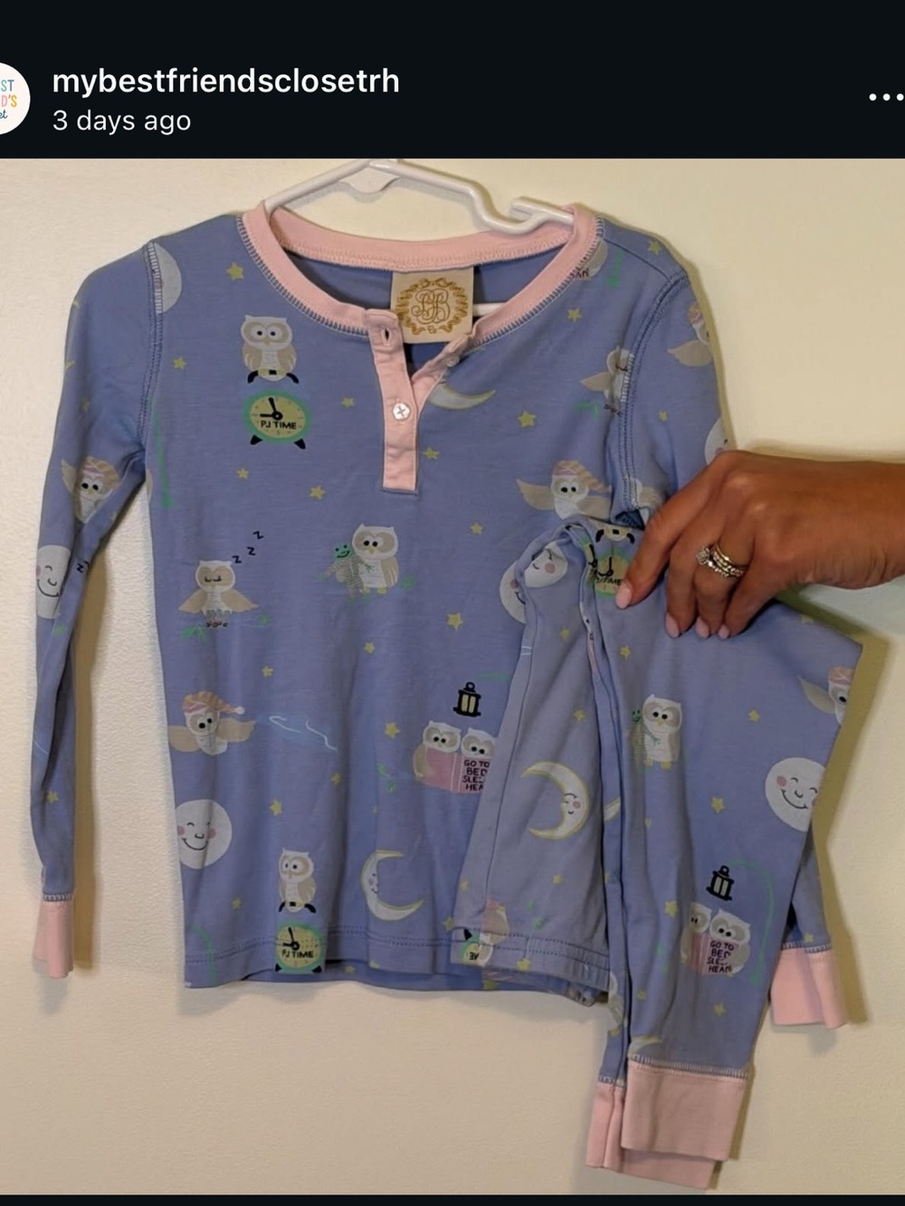 TBBC Kids' Lavender Owl Print Pajama Set with Pink Trim VGUC